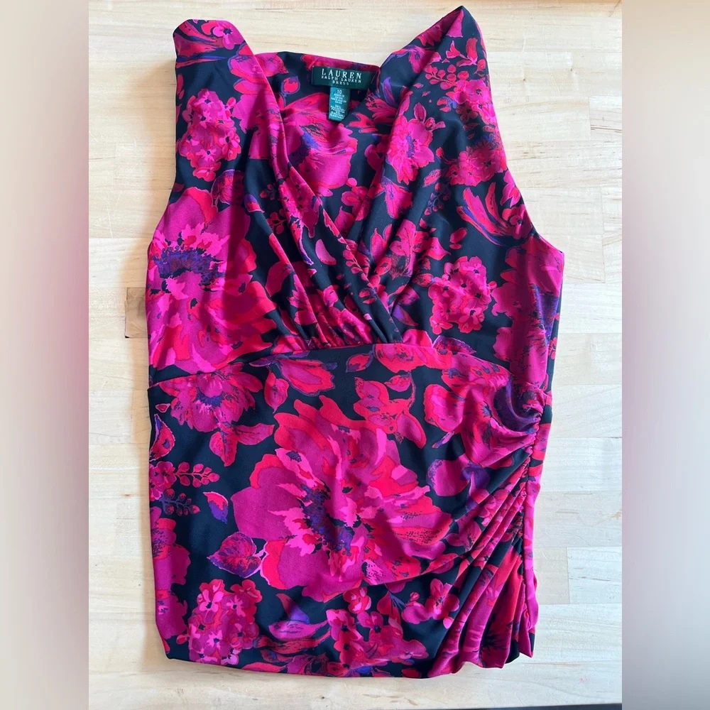 Women’s size 10 Lauren Ralph Lauren capped Sleeveless Floral Dress flowers wrap - Picture 2 of 15
